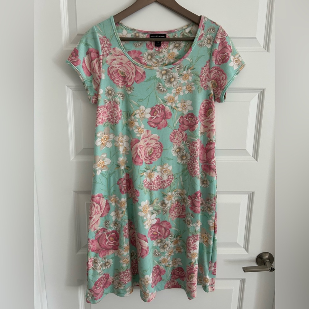 Miss Elaine Floral Nightdress Green Pink Size S